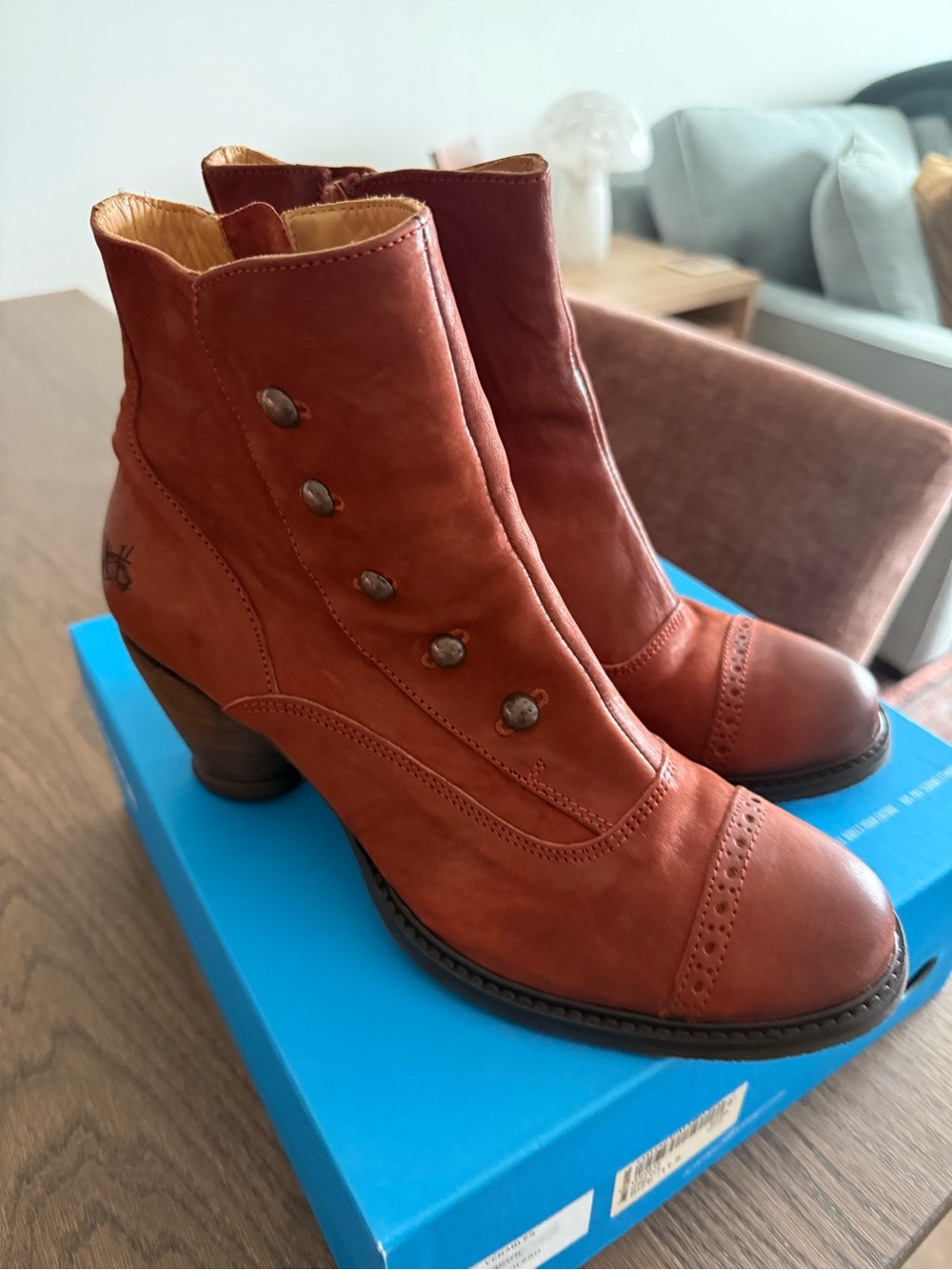 John Fluevog Venebles Rust-Brown Button-Detail Leather Ankle Boots